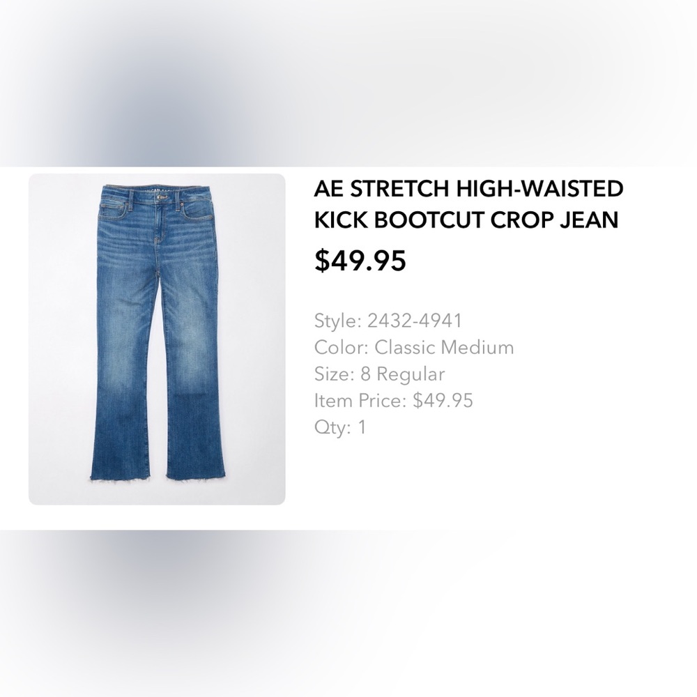 American Eagle kick crop jean 8 reg
Worn and washed once